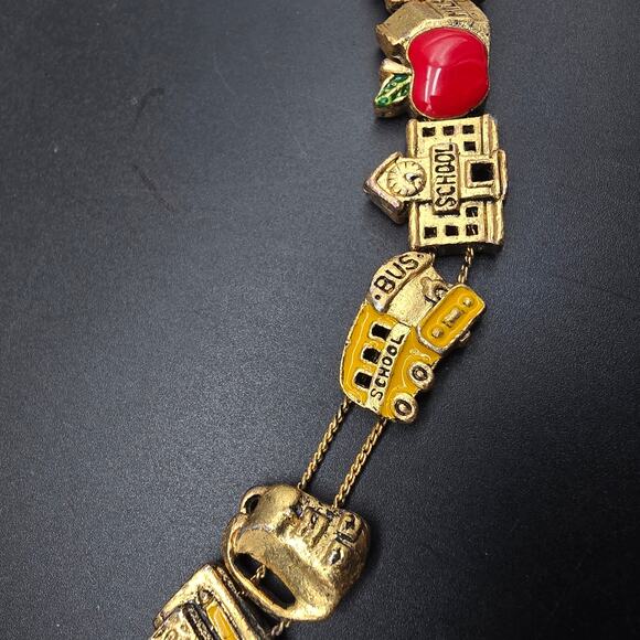 Teacher Themed Slide Charm Bracelet Teaching Vintage Costume Jewelry - Picture 5 of 8